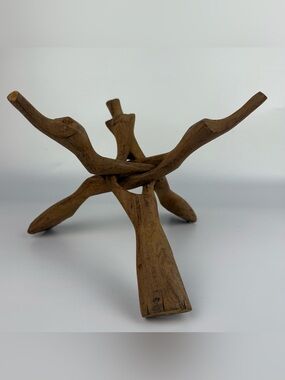 Vintage Hand Carved Wood Tripod 3 Legged Stand Animal Head Feet